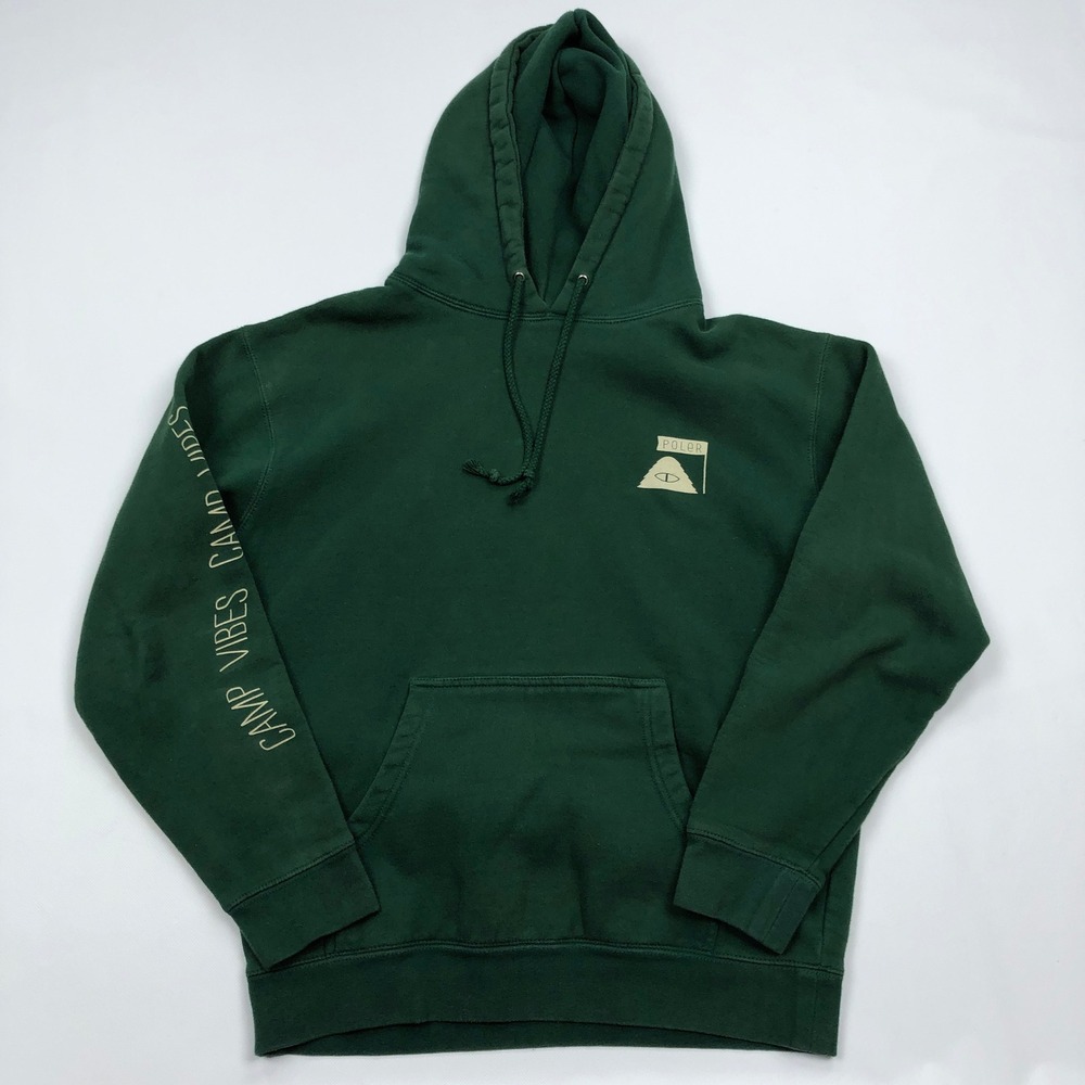 Poler Camp Vibes Mens Medium Green Graphic Pullover Hoodie Sweatshirt